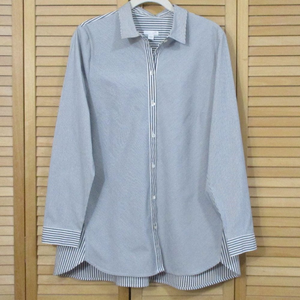 J. Jill Gray & White Striped Tunic Shirt M - Picture 3 of 5